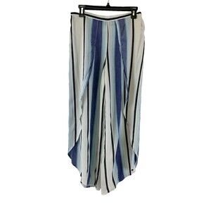 BOGO St Tropez West Crop Pants Wrap Around Wide Leg Rayon Pull On Blue Striped M